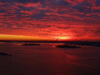 Red Sunset Over New York Harbor