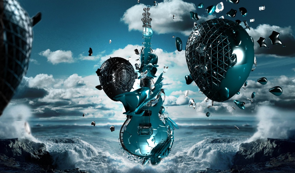 3D Guitar Sea Space Creativity