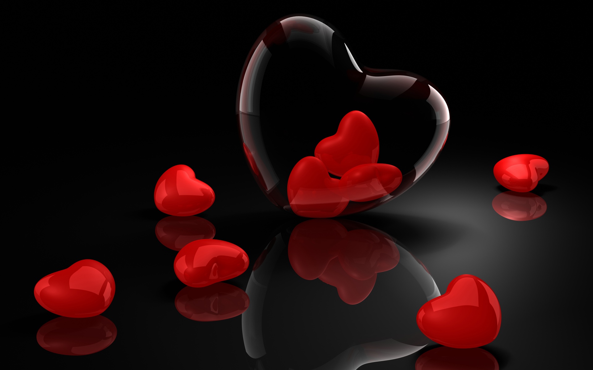 3D Hearts Reflection Valentines Day