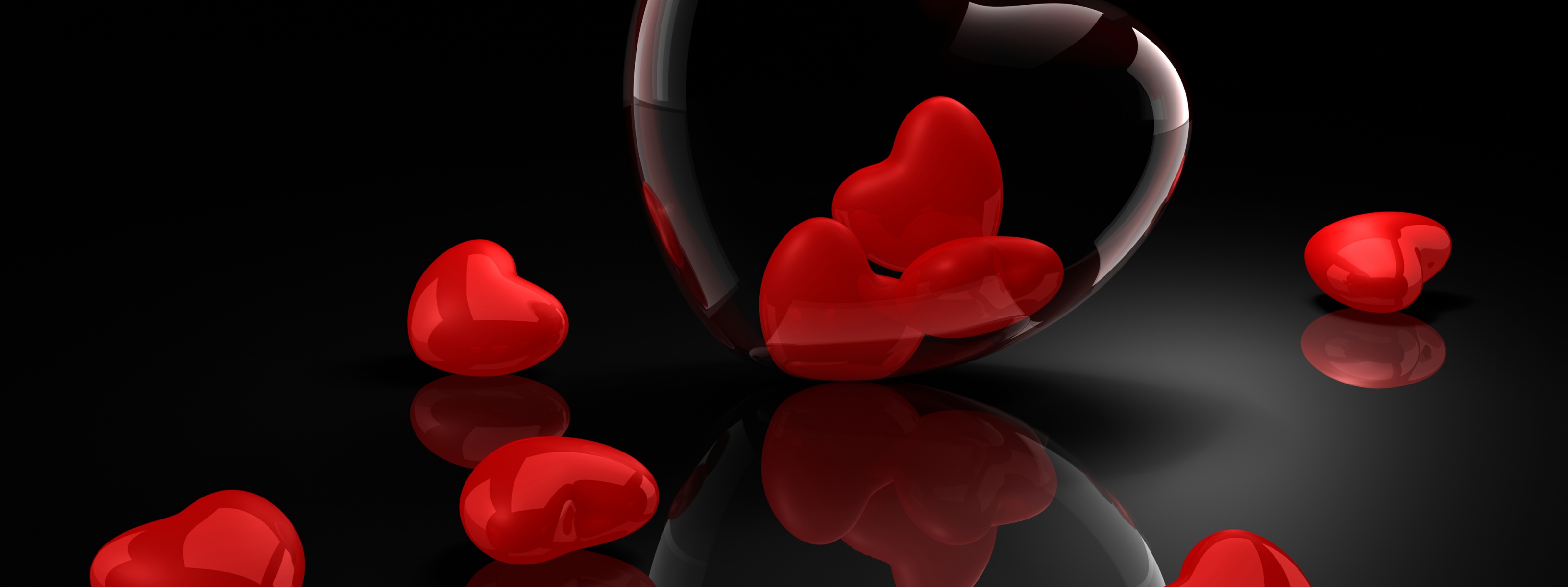 3D Hearts Reflection Valentines Day