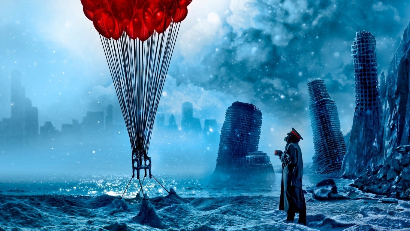Art Romantically Apocalyptic Chair Balloons Ice Snow Captain Ruins Sea City Circle Cloud Fantasy