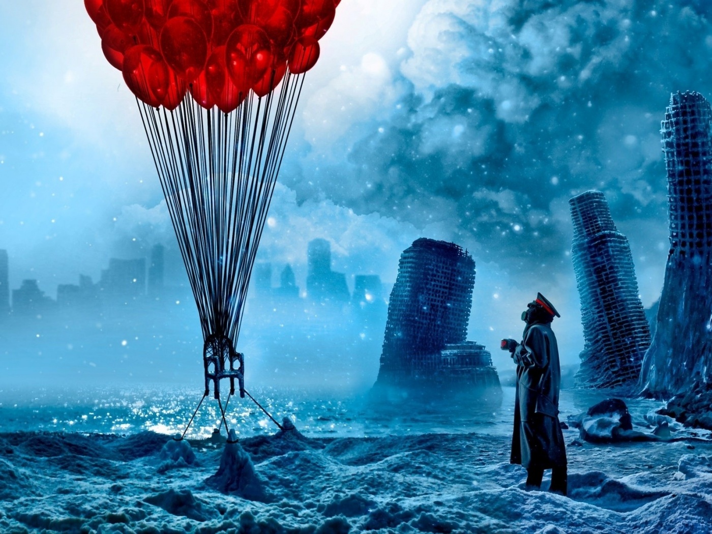 Art Romantically Apocalyptic Chair Balloons Ice Snow Captain Ruins Sea City Circle Cloud Fantasy