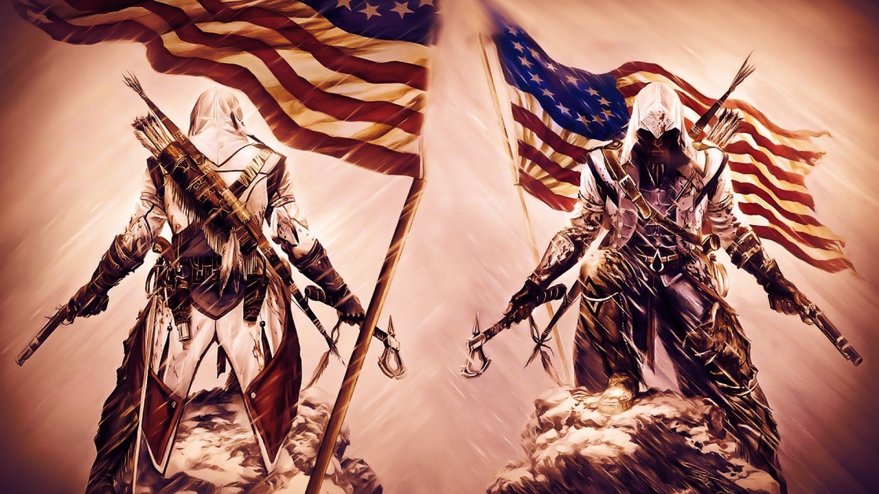 Assassins Creed Guns Flags Tomahawk Bow American