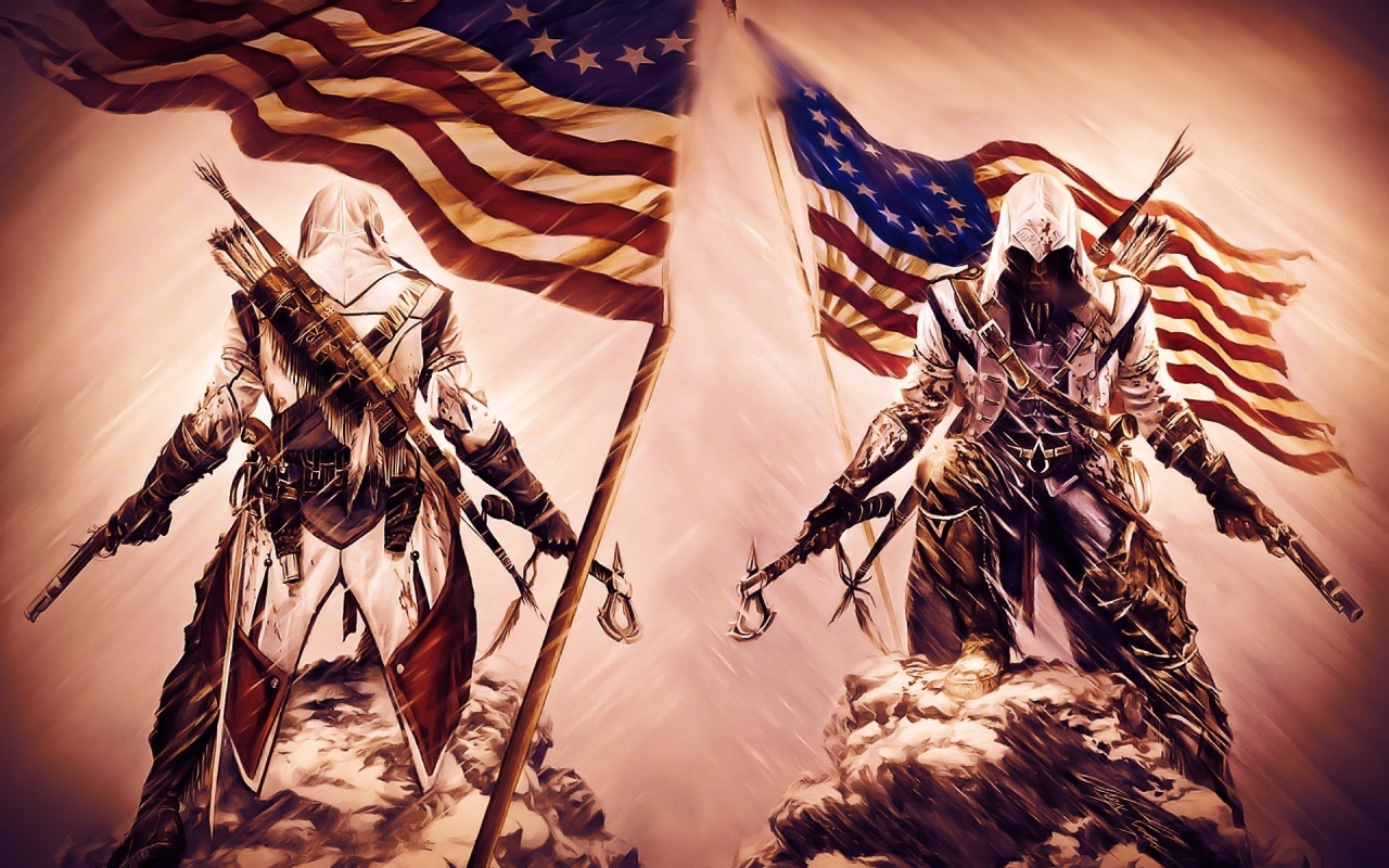 Assassins Creed Guns Flags Tomahawk Bow American