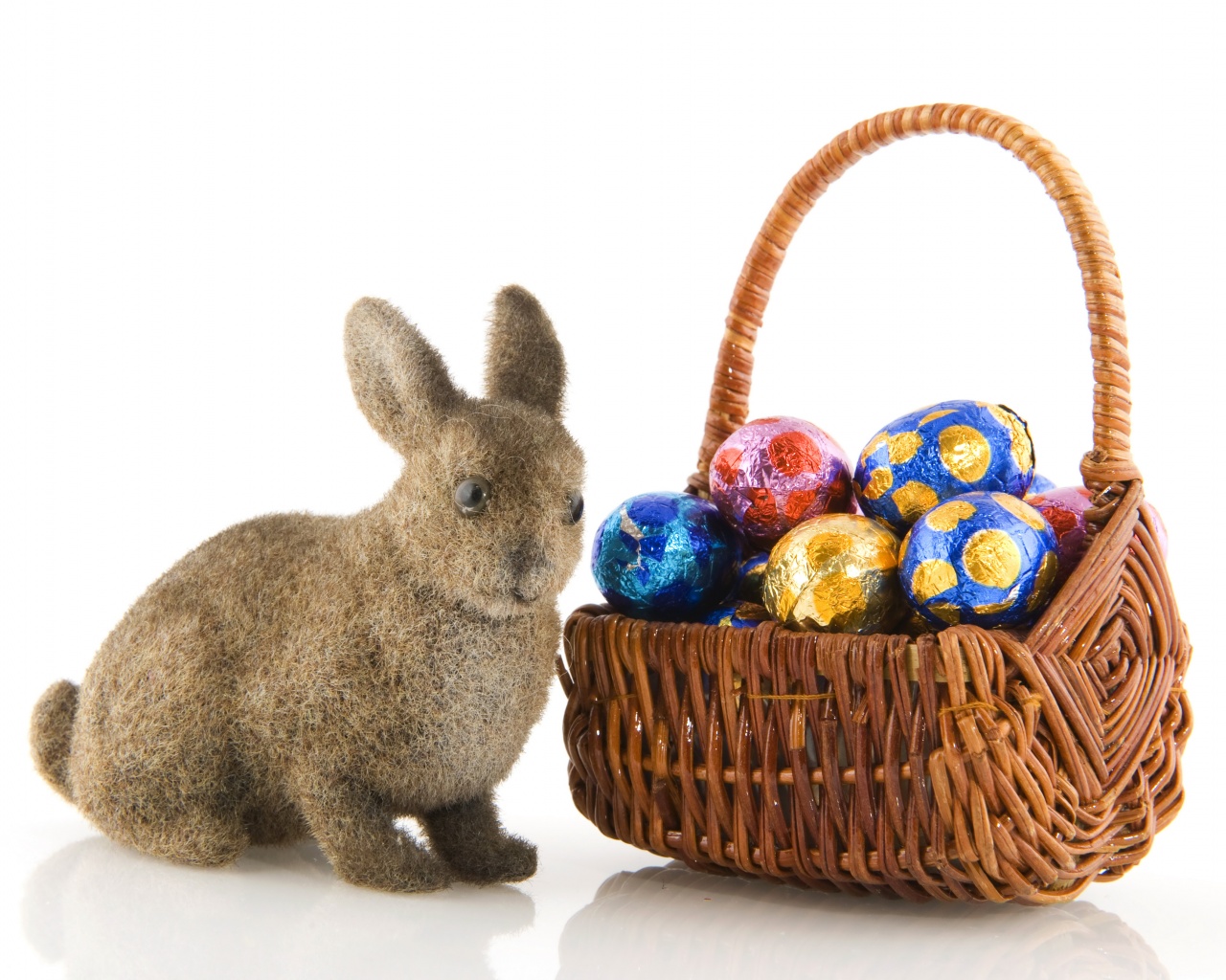 Basket Of Easter Eggs And Bunny
