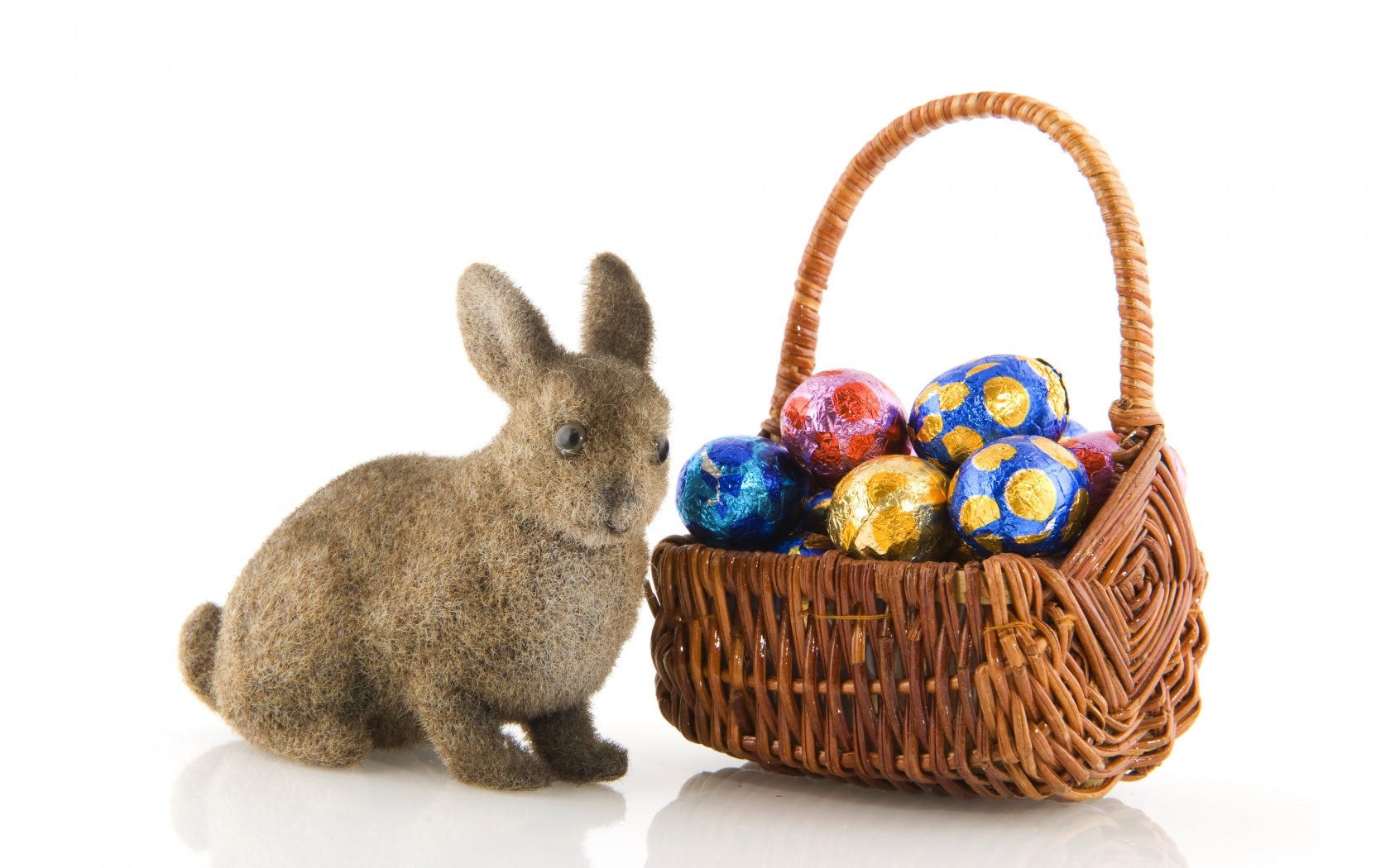 Basket Of Easter Eggs And Bunny