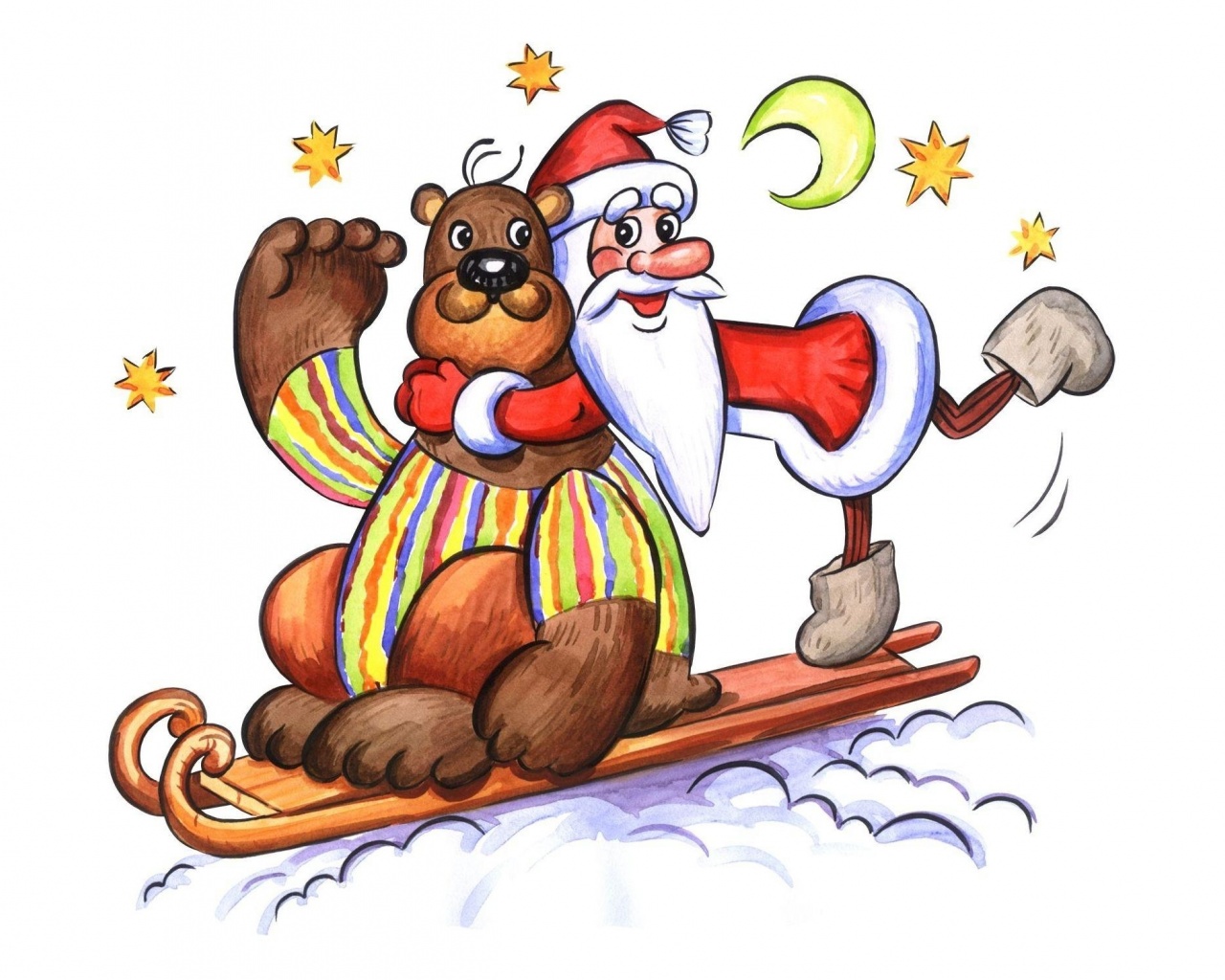 Bear Santa Claus Greeting Card Star