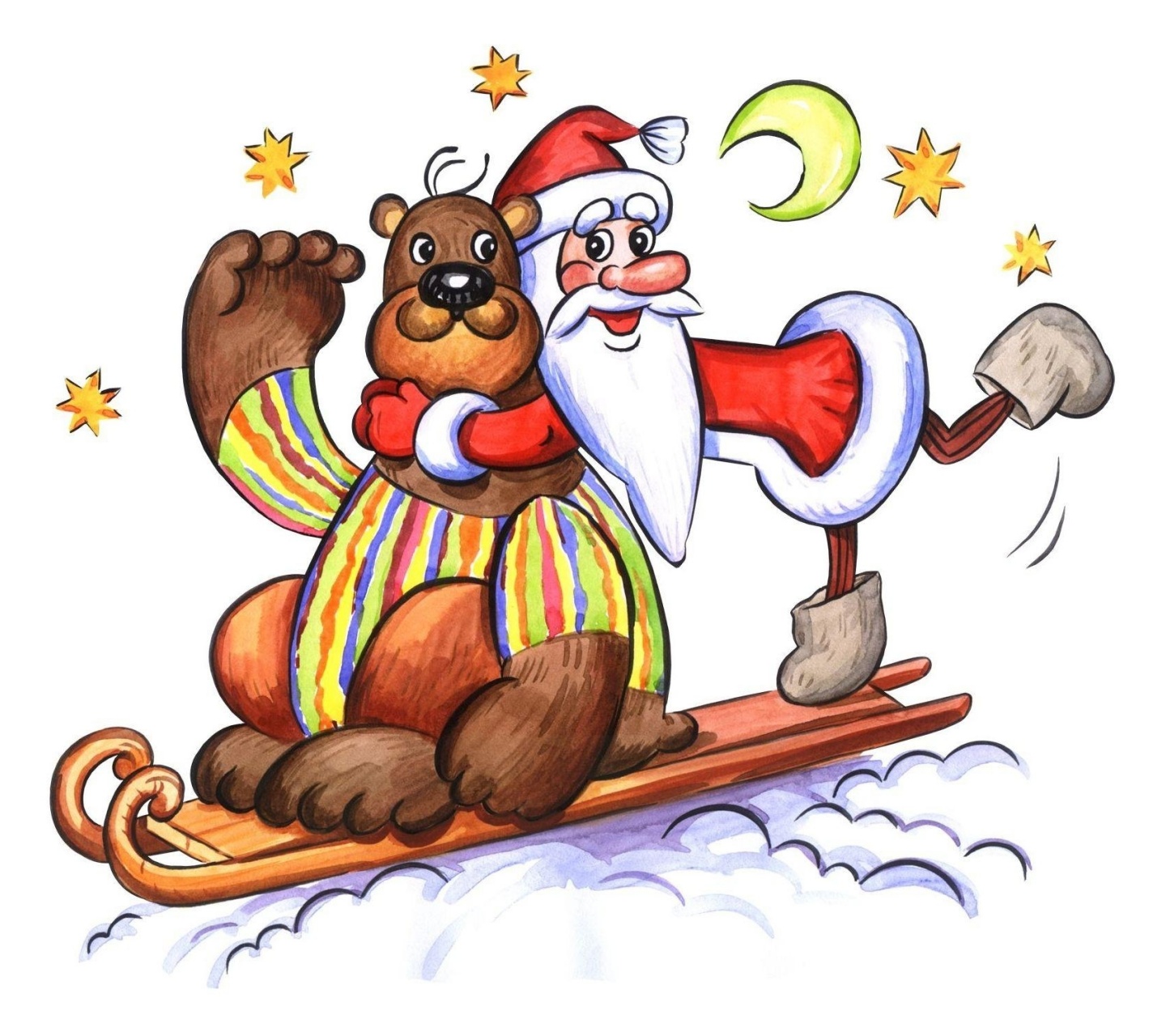 Bear Santa Claus Greeting Card Star