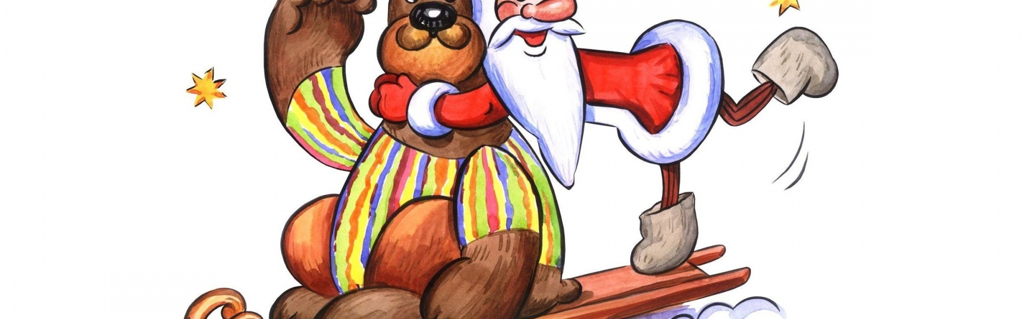 Bear Santa Claus Greeting Card Star