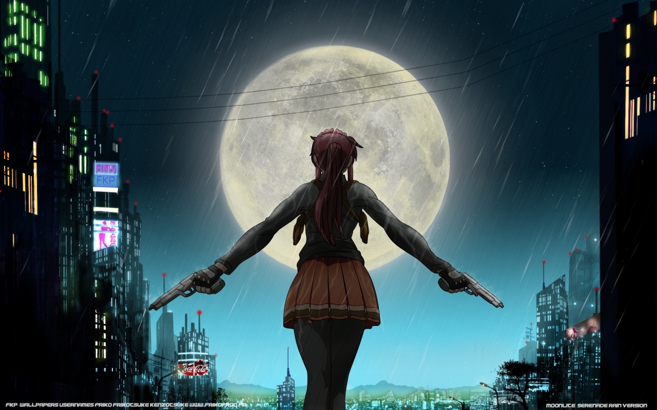 Black Lagoon Gun Building Rain City Moon Anime