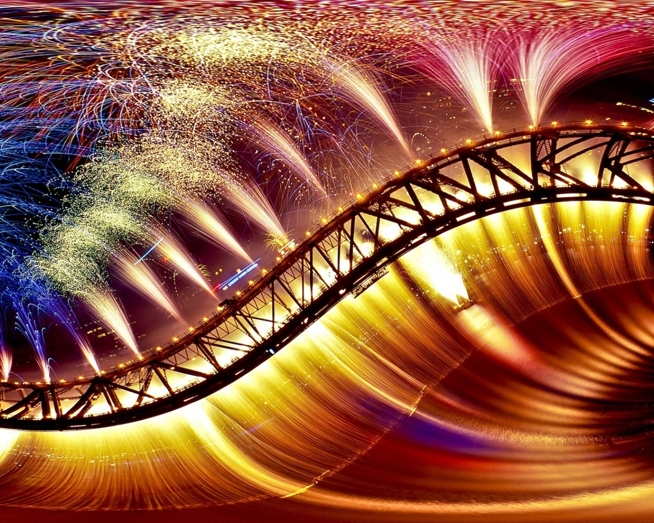 Bridge Fireworks Colorful
