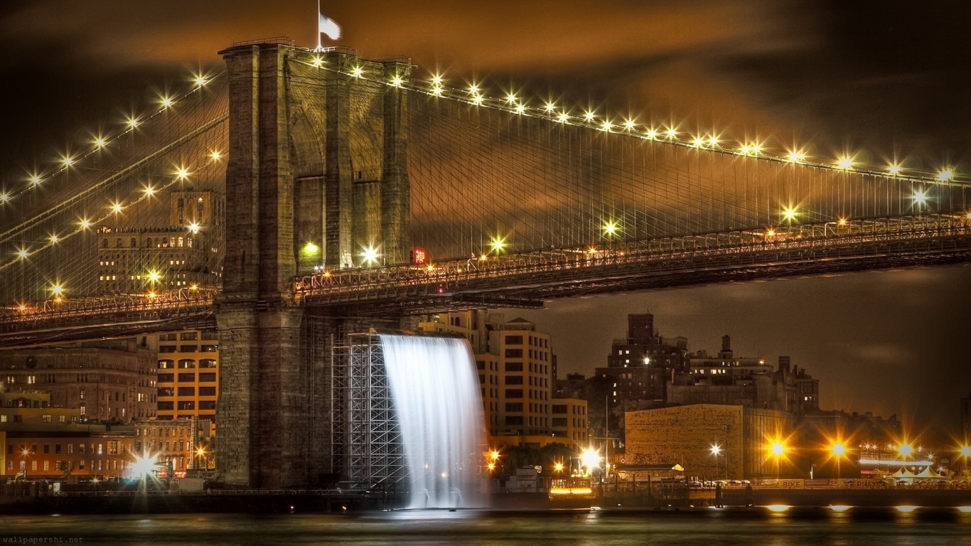 Brooklyn Bridge United States New York City Skyline River City Landscape