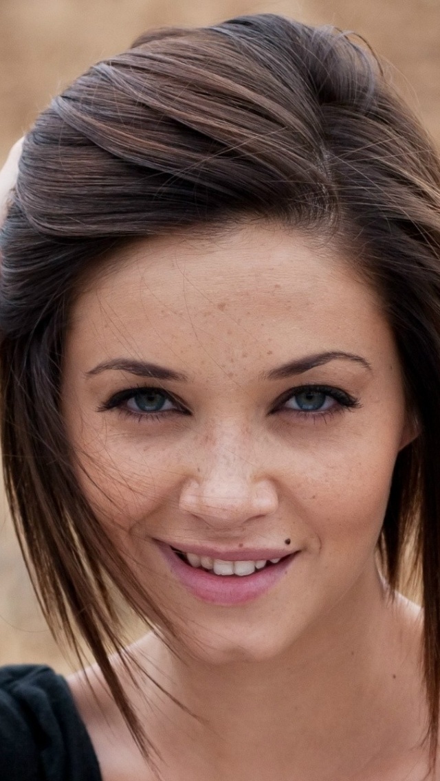 Brunette Hairstyle Wind Face Freckles Smile
