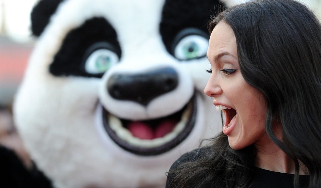 Brunettes Women Angelina Jolie Funny Open Mouth Kung Fu Panda