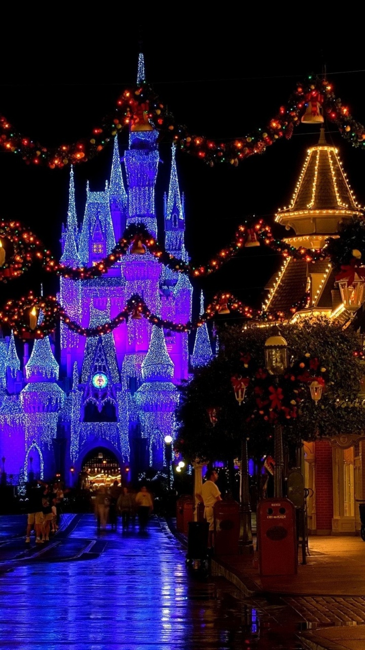 Christmas Castle Disneyland Cinderella Castle Florida Usa