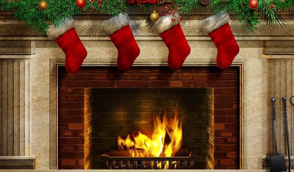 Christmas Stockings And Fireplace