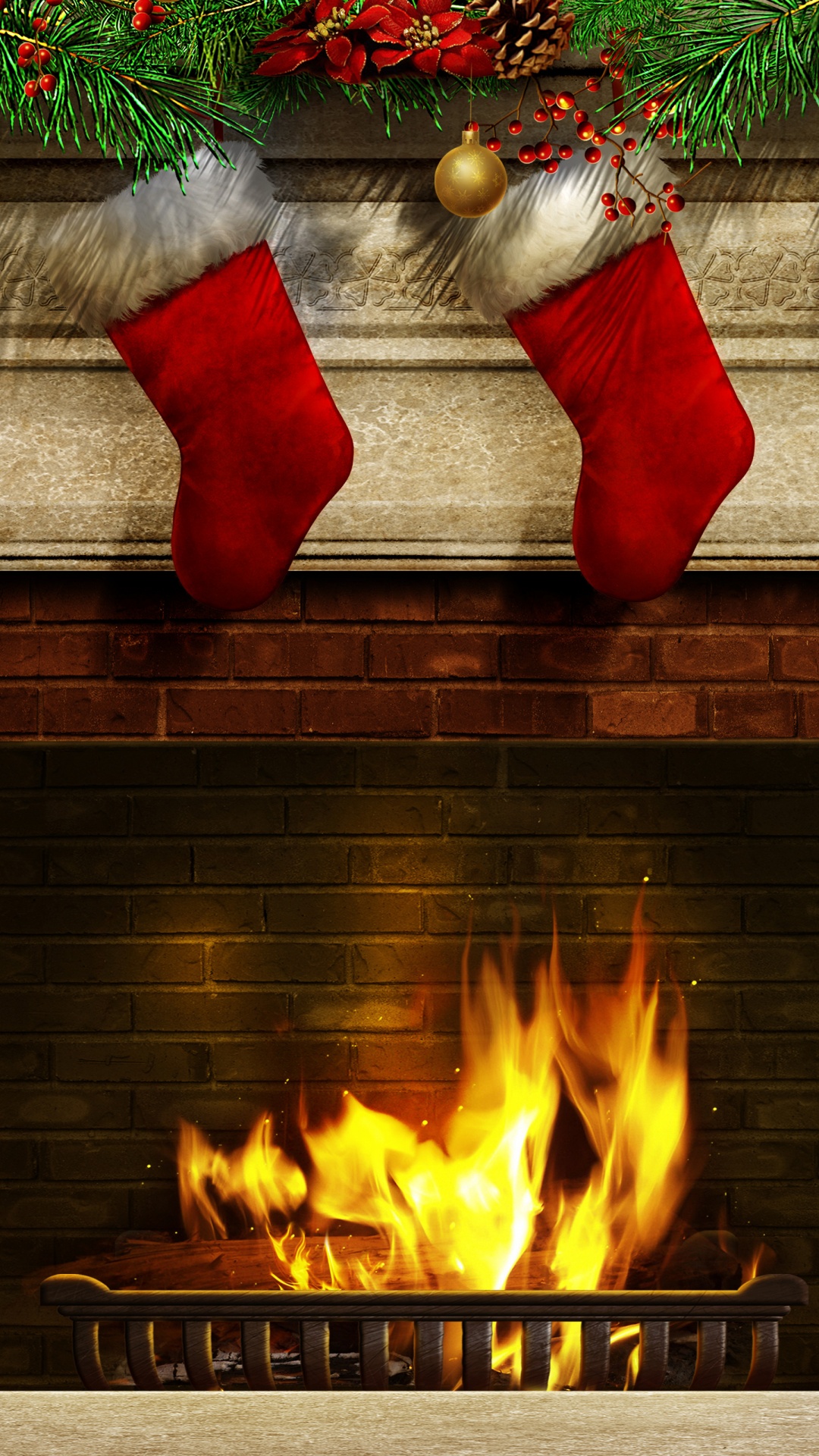 Christmas Stockings And Fireplace