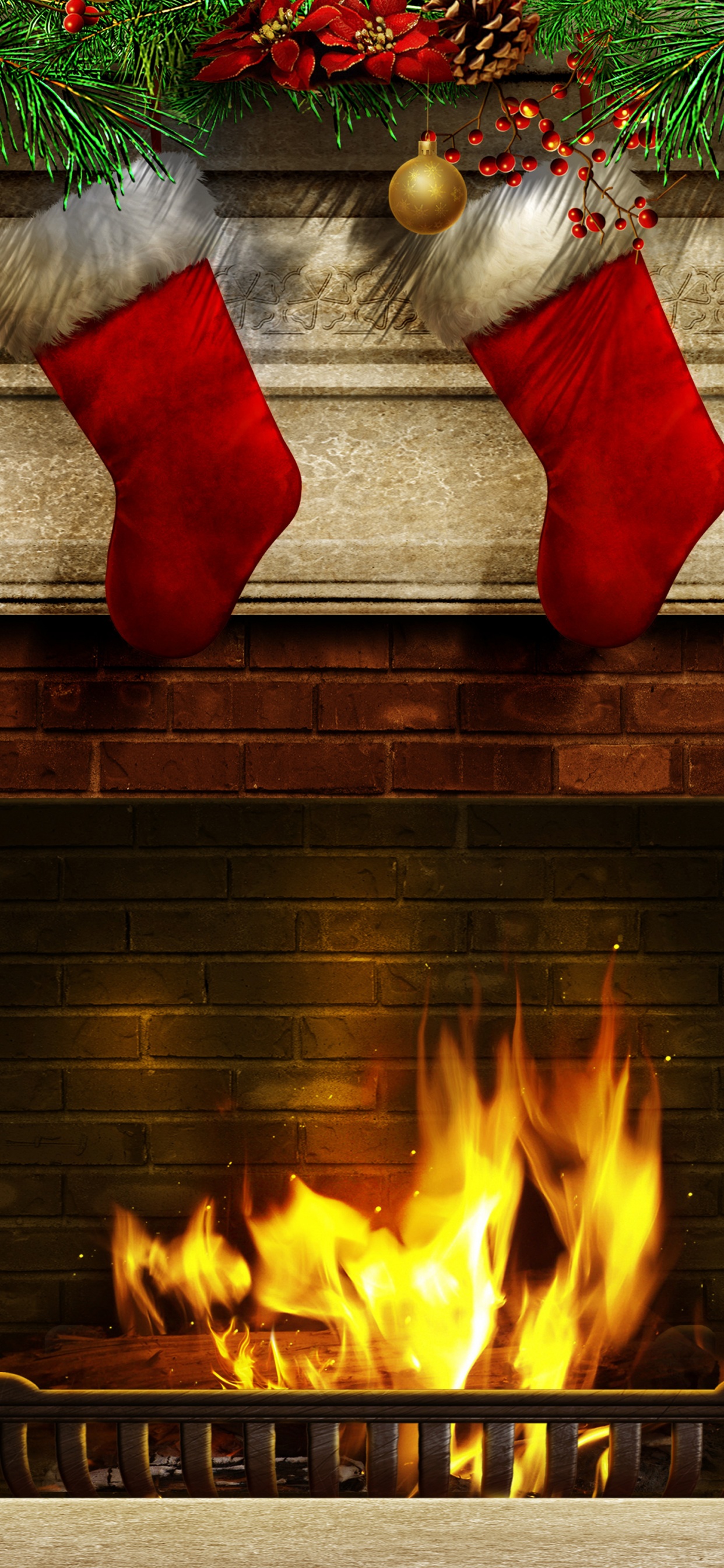 Christmas Stockings And Fireplace