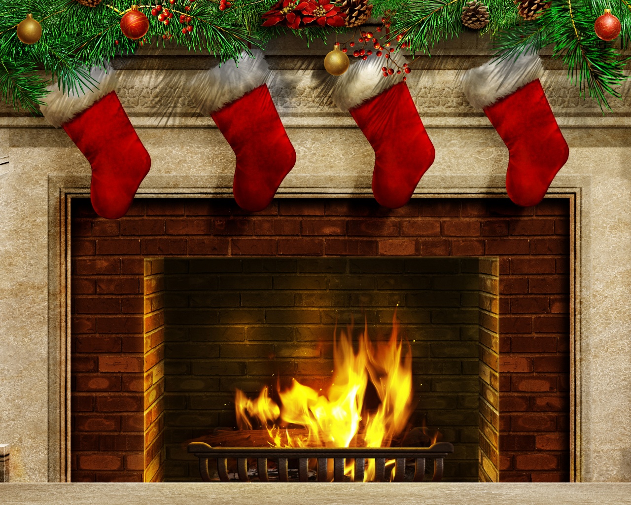 Christmas Stockings And Fireplace