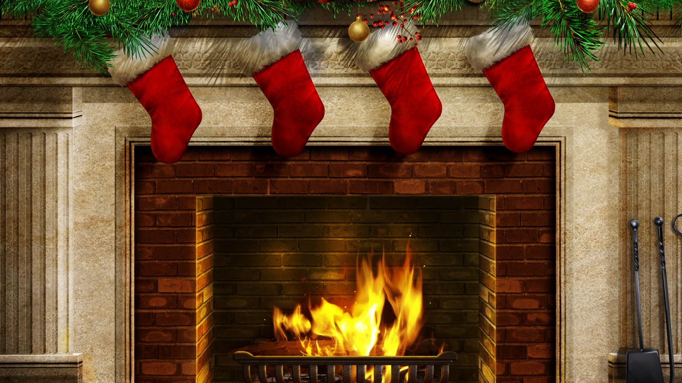 Christmas Stockings And Fireplace