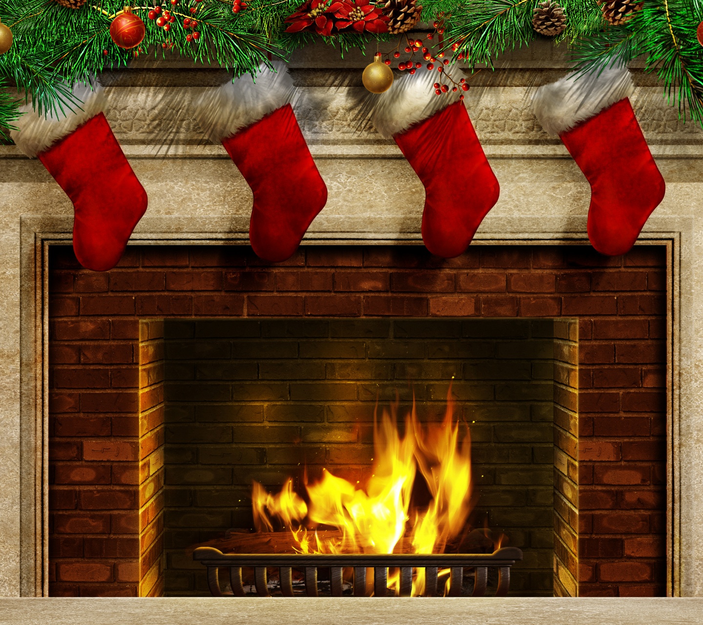 Christmas Stockings And Fireplace