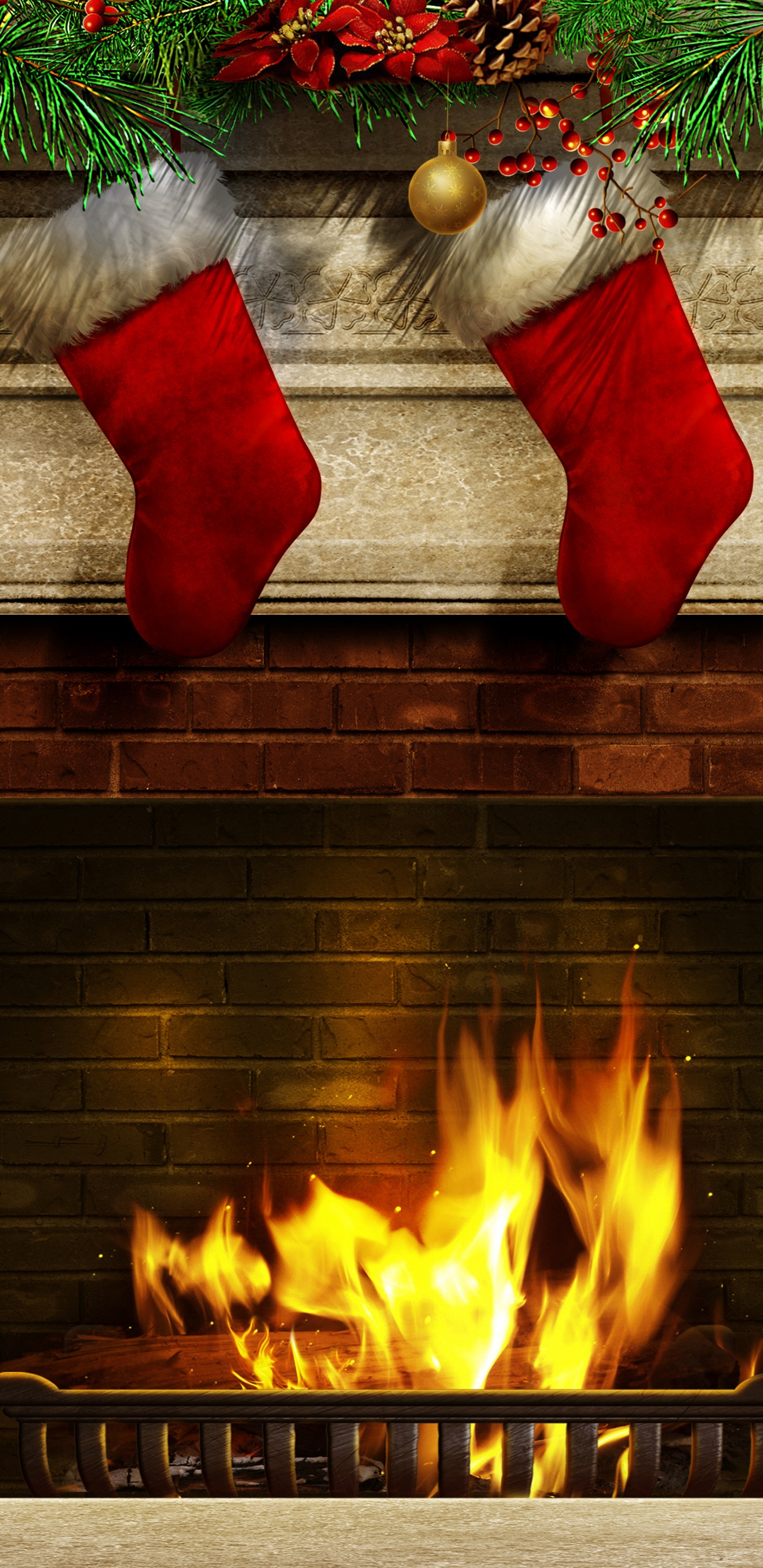 Christmas Stockings And Fireplace