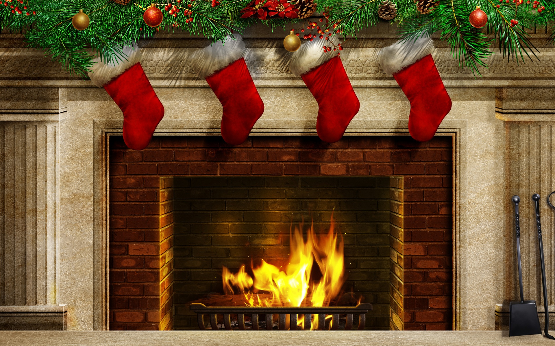 Christmas Stockings And Fireplace