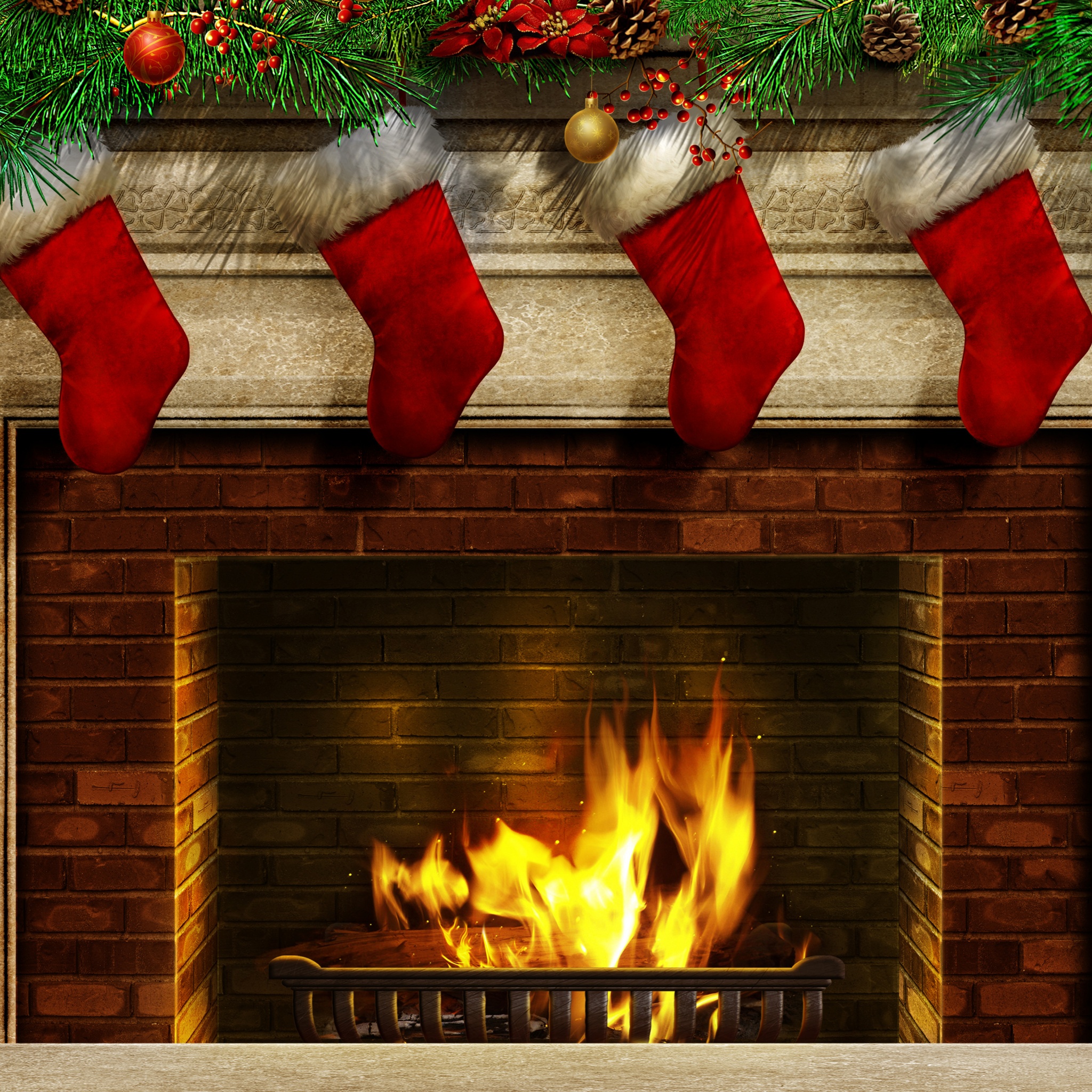 Christmas Stockings And Fireplace