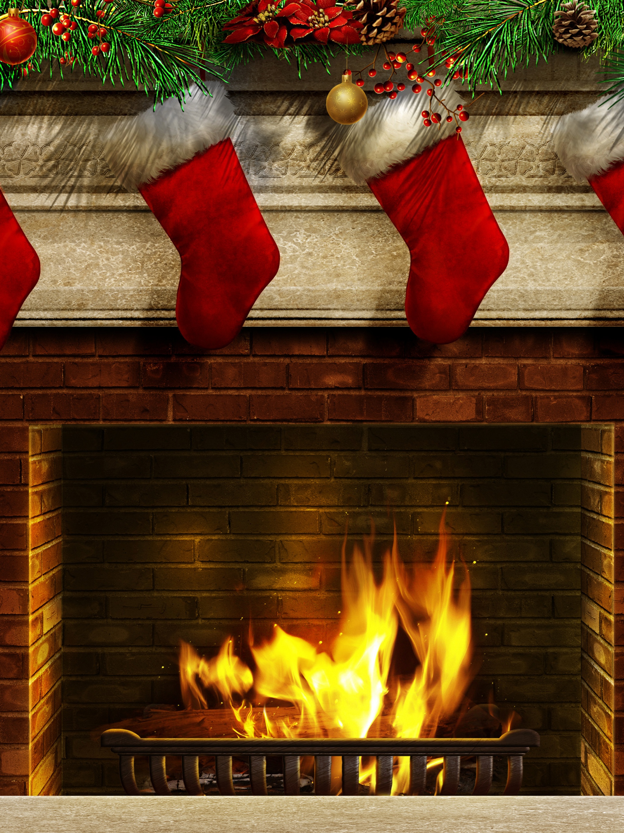 Christmas Stockings And Fireplace