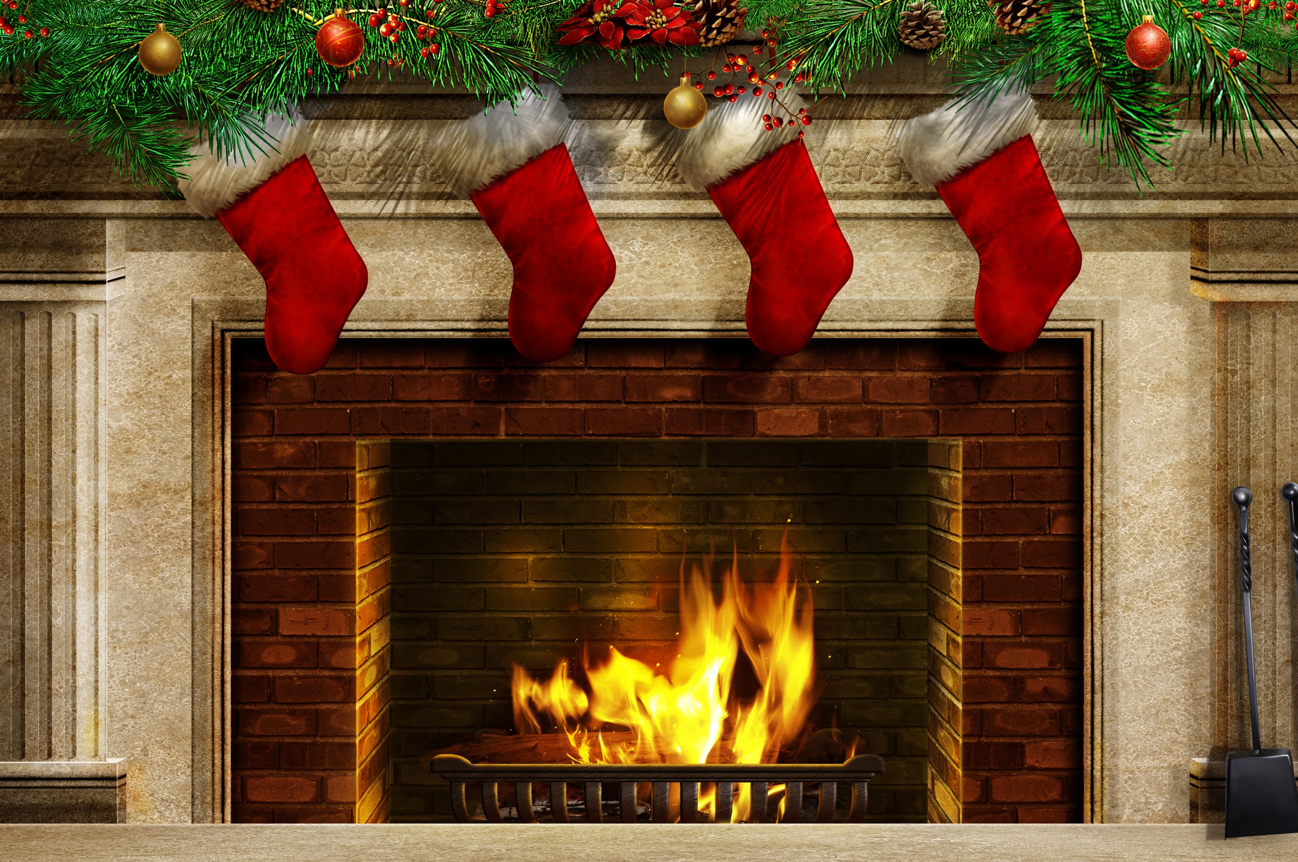 Christmas Stockings And Fireplace