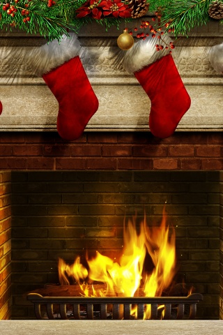 Christmas Stockings And Fireplace