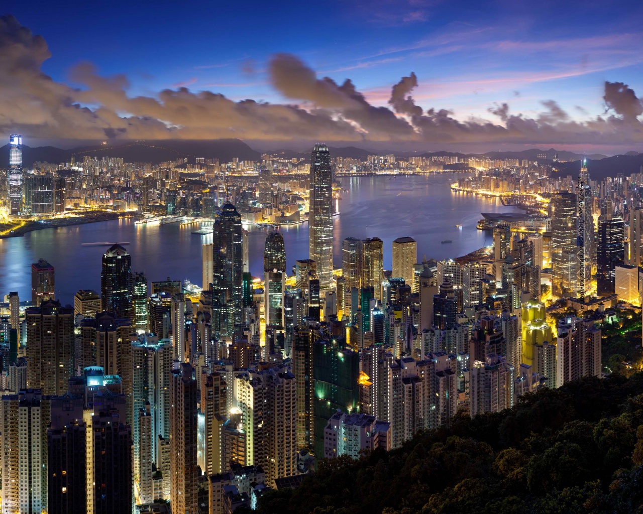 City Hong Kong Evening Clouds Lights