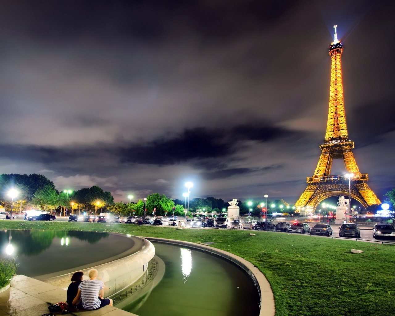 City Night Eiffel Tower Paris France