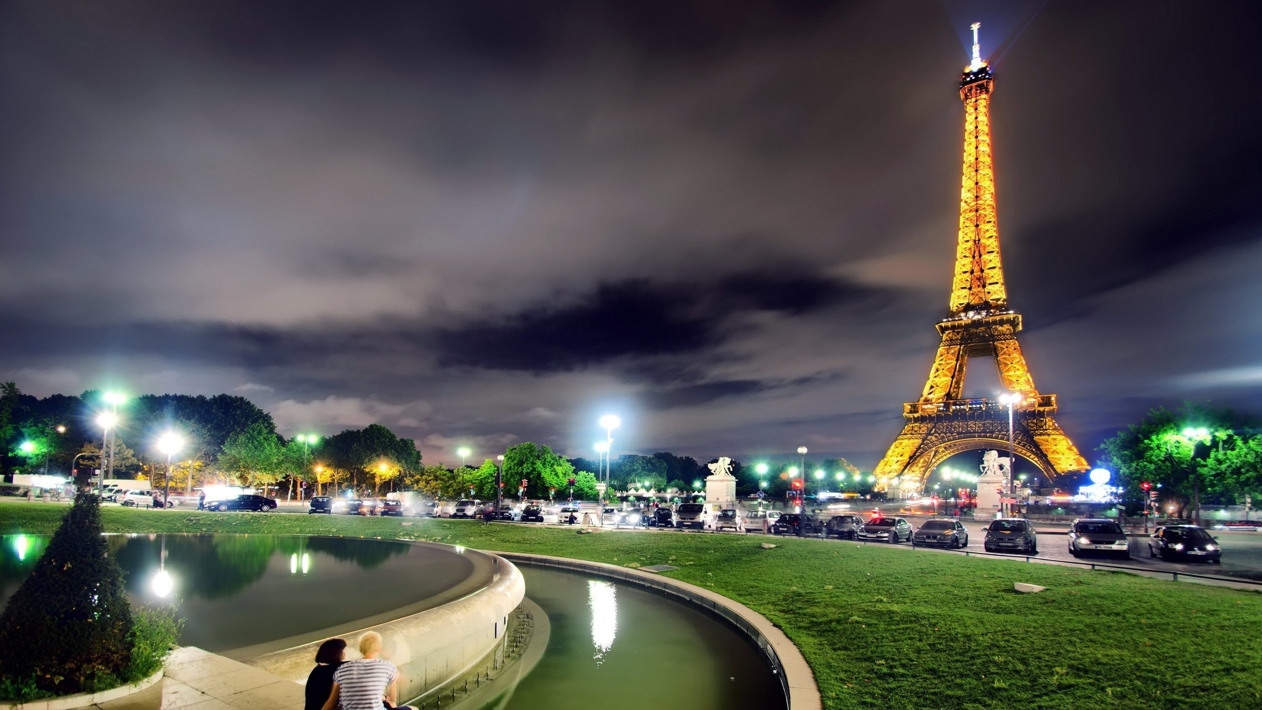 City Night Eiffel Tower Paris France