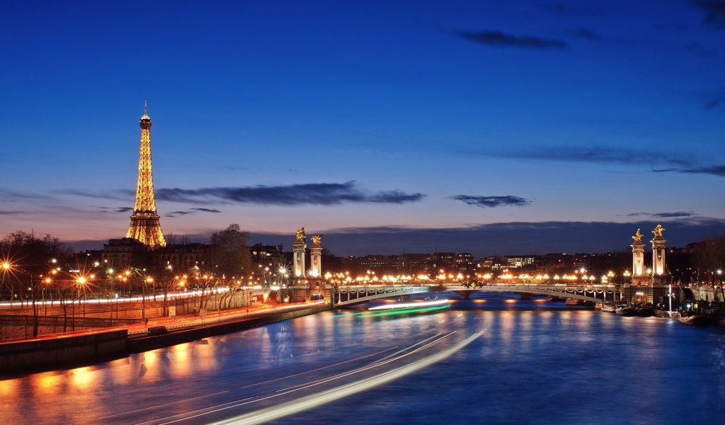City River Evening Lights Paris France