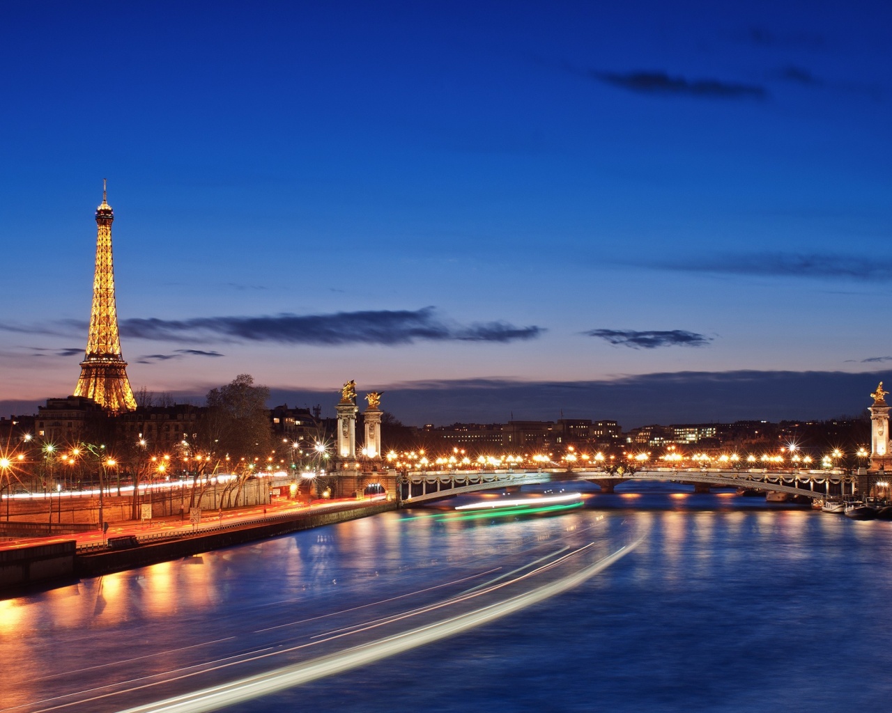 City River Evening Lights Paris France