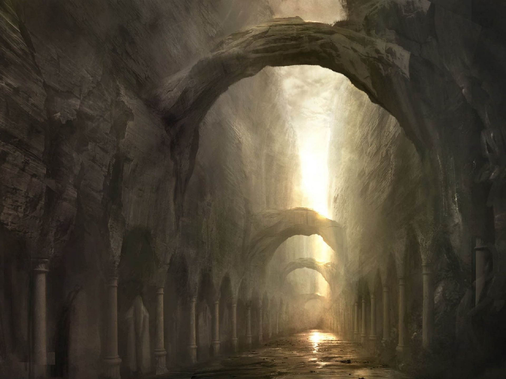 Ancient cave. Врата в Хельхейм. Некрополис - золотой город мертвых. Фэнтези подземелье.