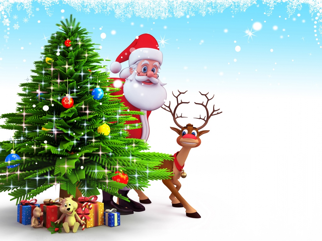 Deer Santa Claus Christmas Tree Snow