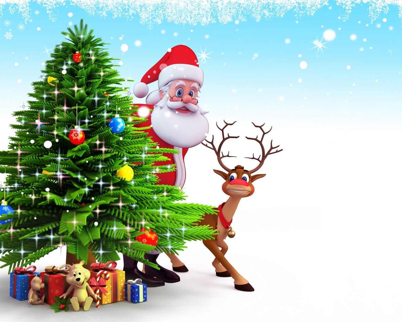 Deer Santa Claus Christmas Tree Snow