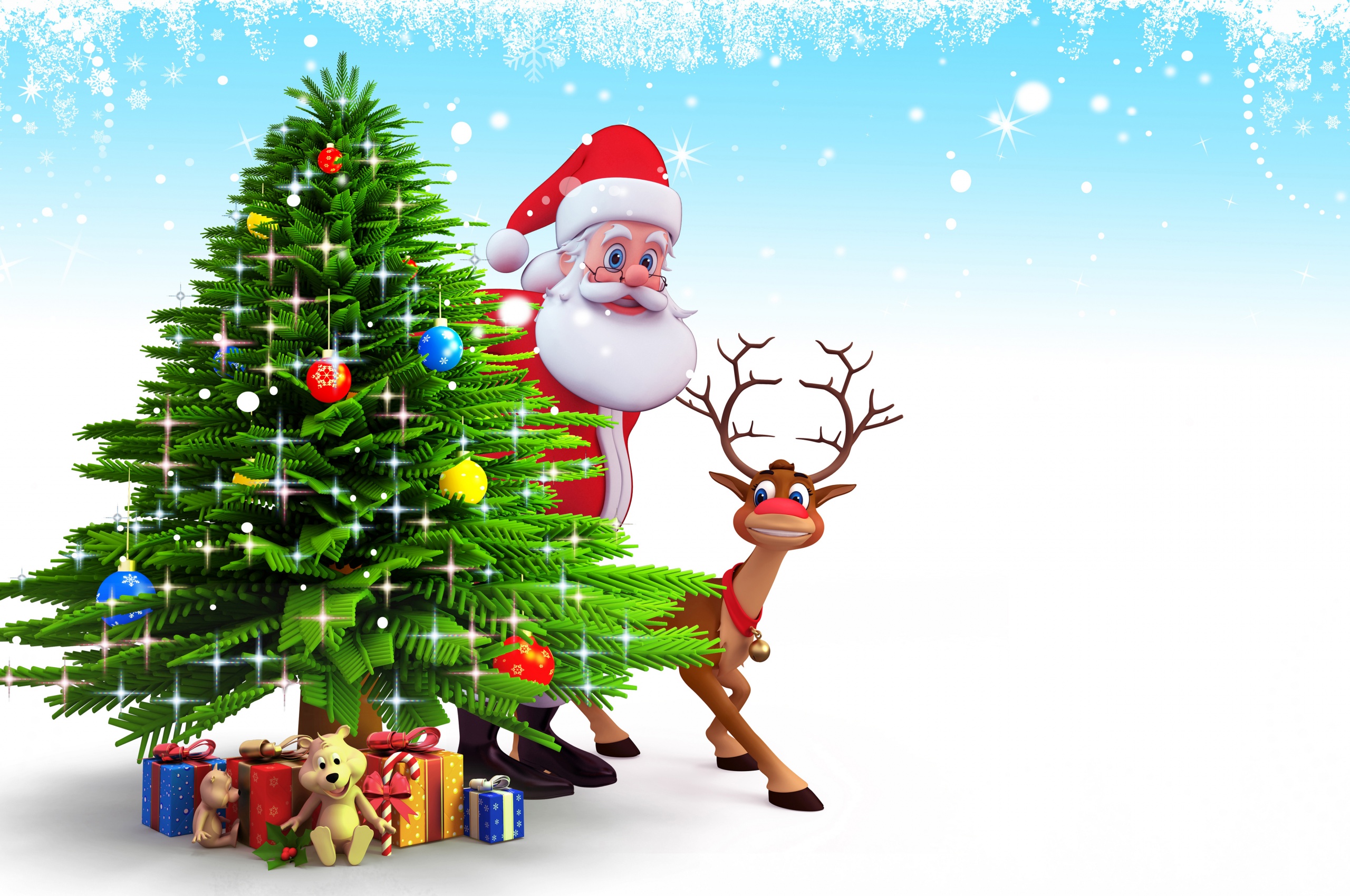 Deer Santa Claus Christmas Tree Snow