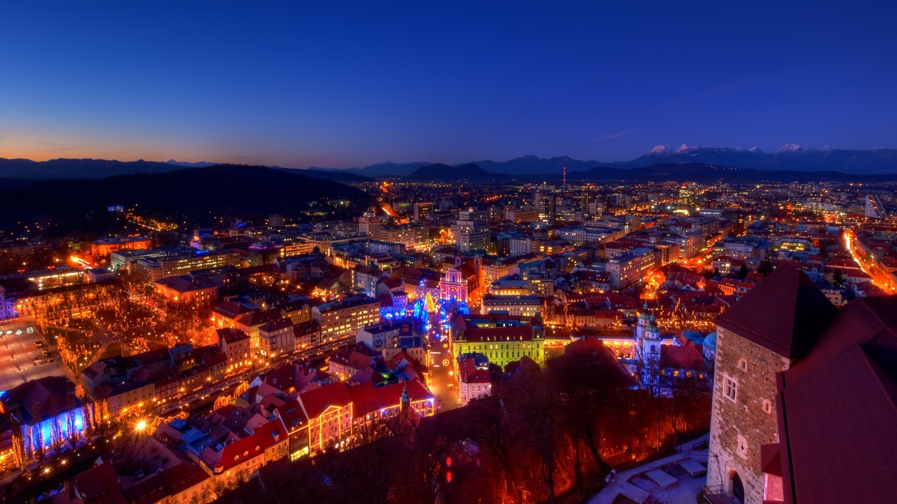 Dusk Evening Lights House Castle Mountain Alps Christmas Slovenia