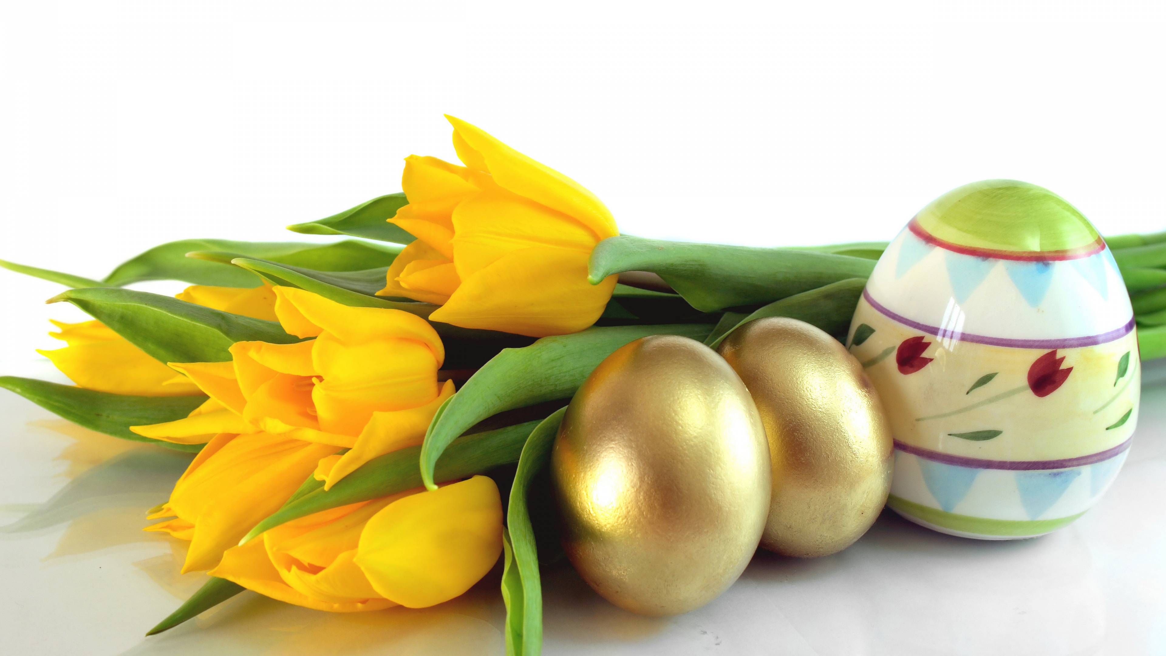 Easter Eggs And Yellow Tulips