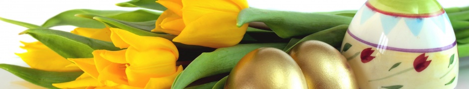 Easter Eggs And Yellow Tulips