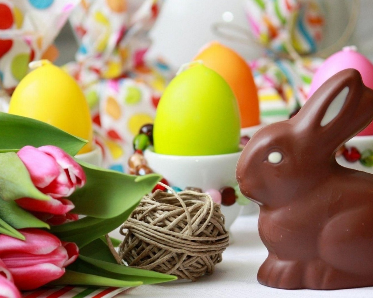 Easter Rabbit Chocolate Eggs Flowers Twine