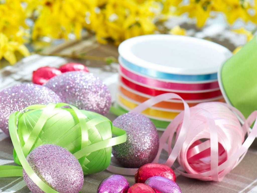 Eggs Easter Ribbons Table Foil Holiday