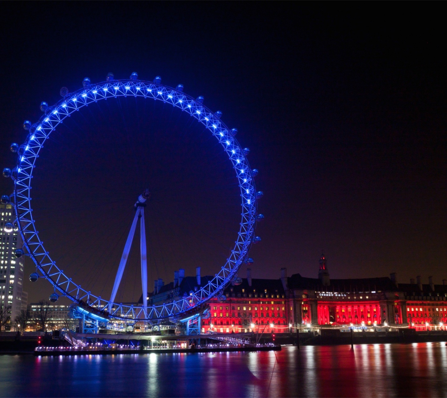 Evening City Lights Lights Illumination Ferris Wheel Buildings Houses Quay River Reflection