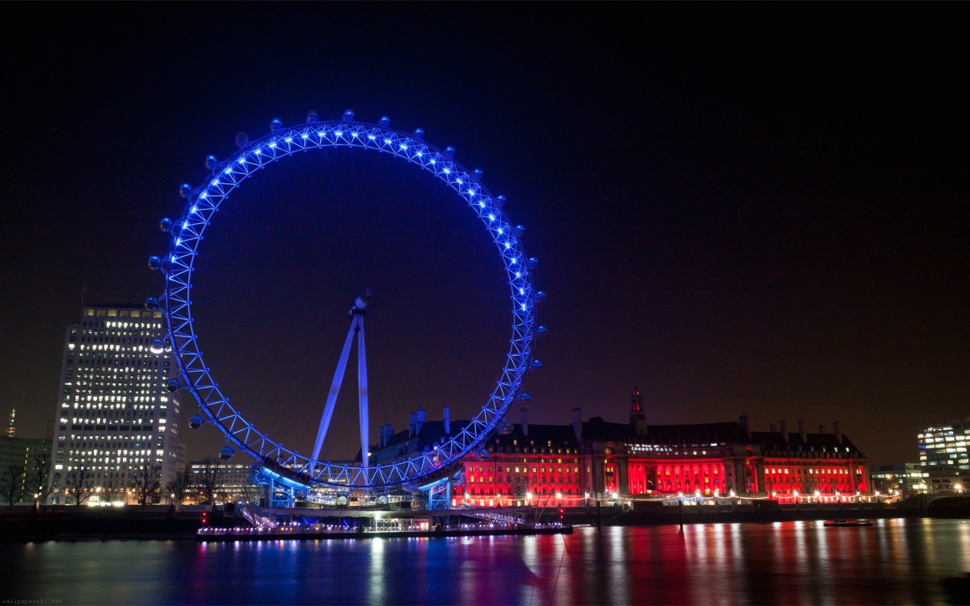 Evening City Lights Lights Illumination Ferris Wheel Buildings Houses Quay River Reflection
