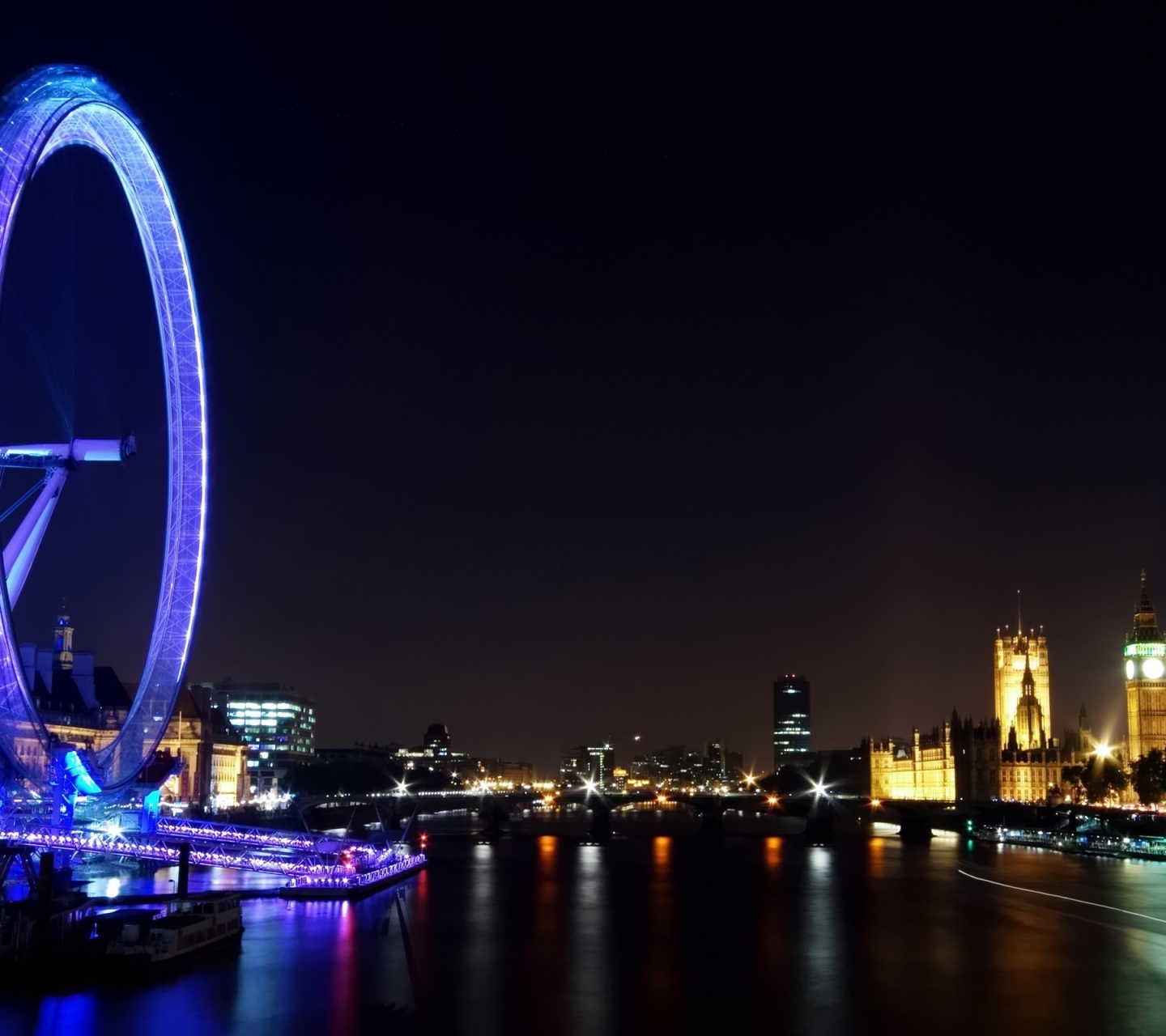 Eye Night Lights Ferris Wheel London England Great Britain Building River Thames Uk City Landscape