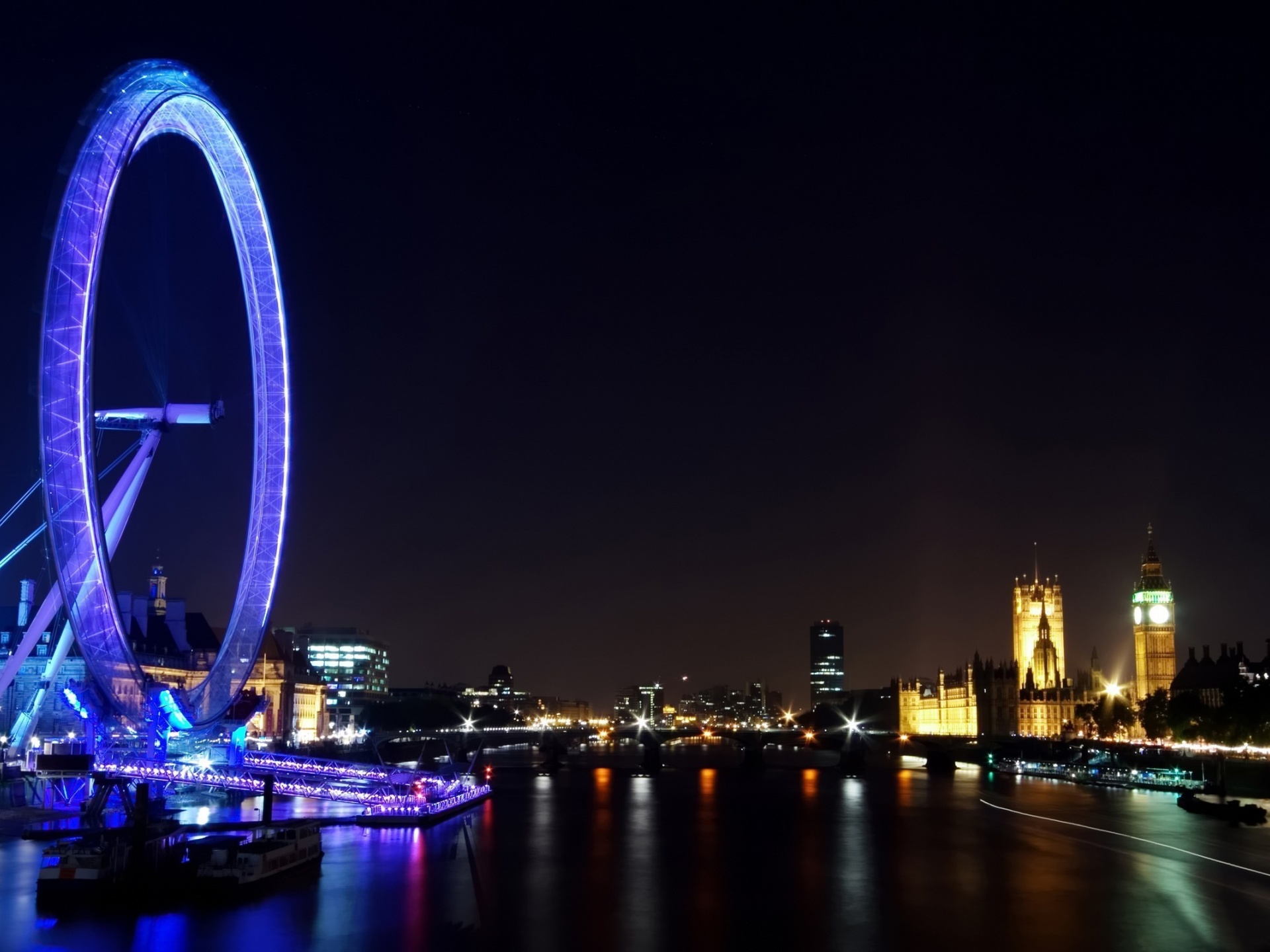 Eye Night Lights Ferris Wheel London England Great Britain Building River Thames Uk City Landscape