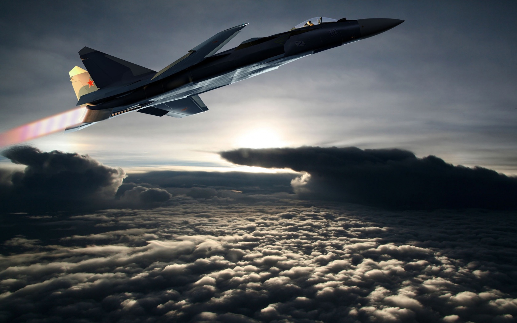 Fighter Aircraft Flying Out Of The Clouds